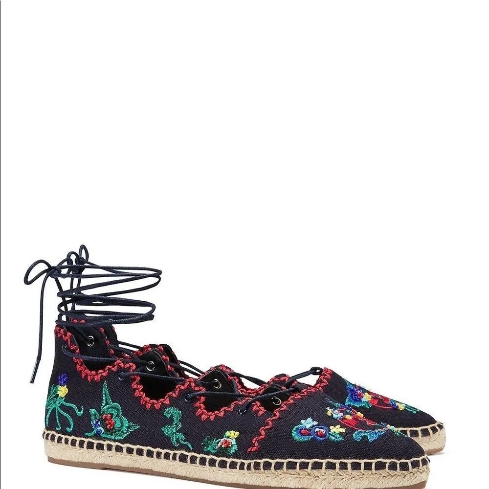New Tory Burch Sonoma Lace up Embroidered Gillie Espadrille size 7 - Picture 8 of 10